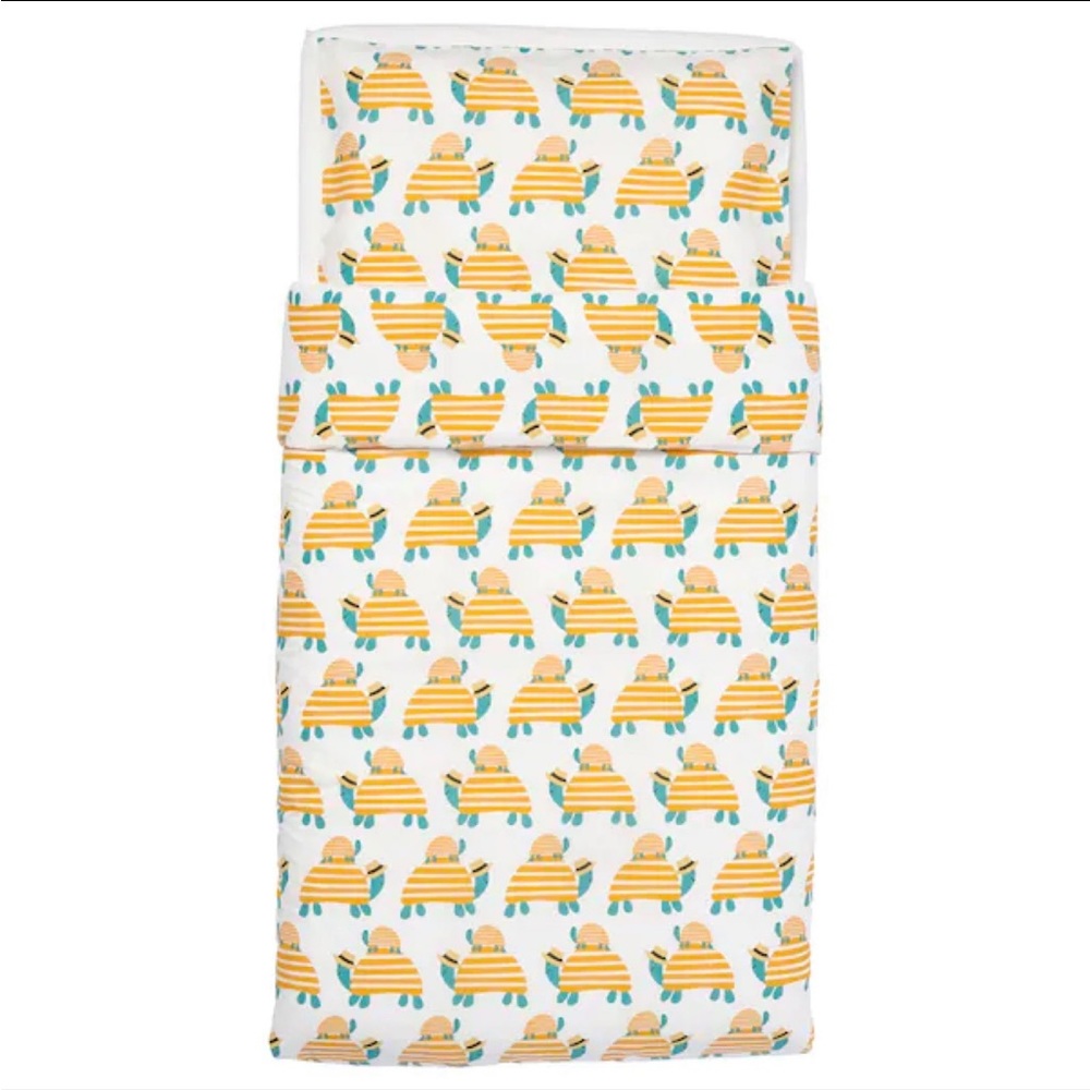 Ikea Comforter cover 1 pillowcase f crib RÖRANDE 43×49/14x22 " turtle yellow NEW